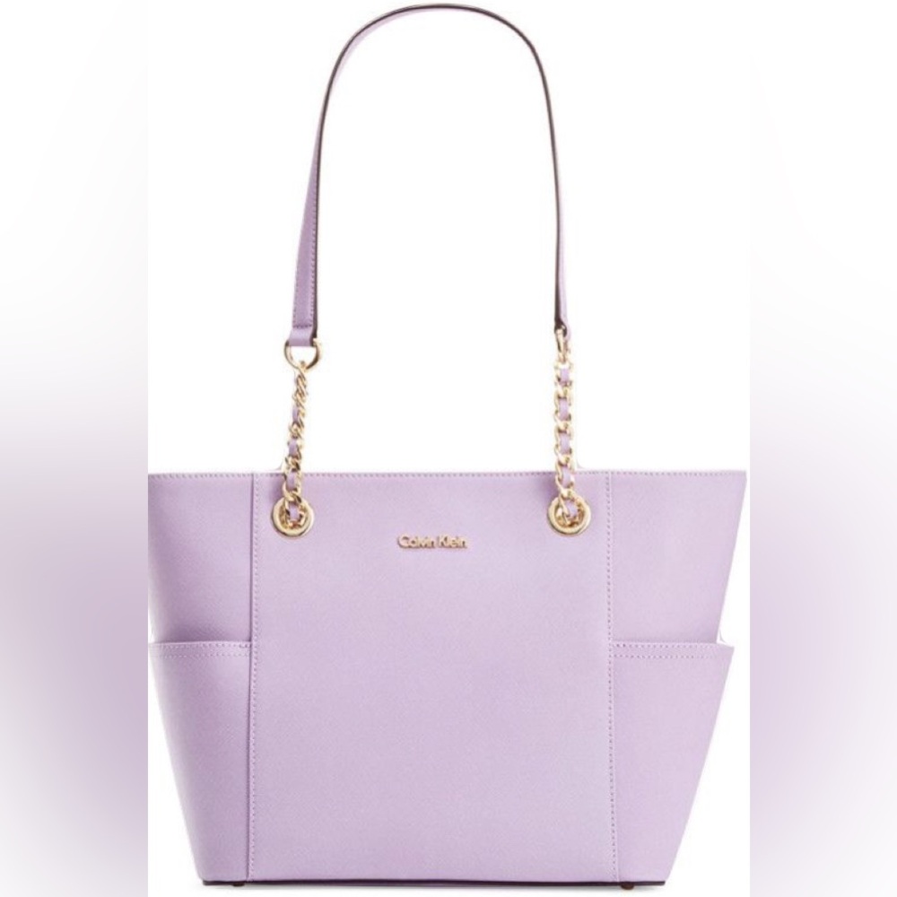✨Host Pick!✨Calvin Klein Saffiano Chain Tote Bag in Lilac EUC, hard to find item